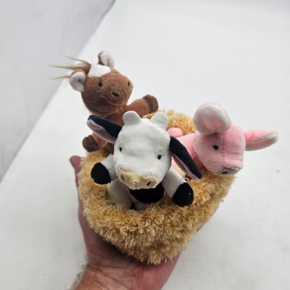Baby Ganz Cow Pig Horse Plush Stuffed Animal Toy Small Basket Farm Set Cute